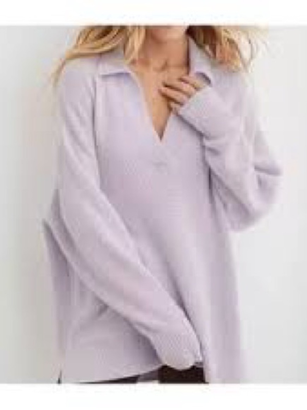 Aerie Oversized Lavender Waffle Knit Pullover Slouchy Collared Cozy Sweater XL